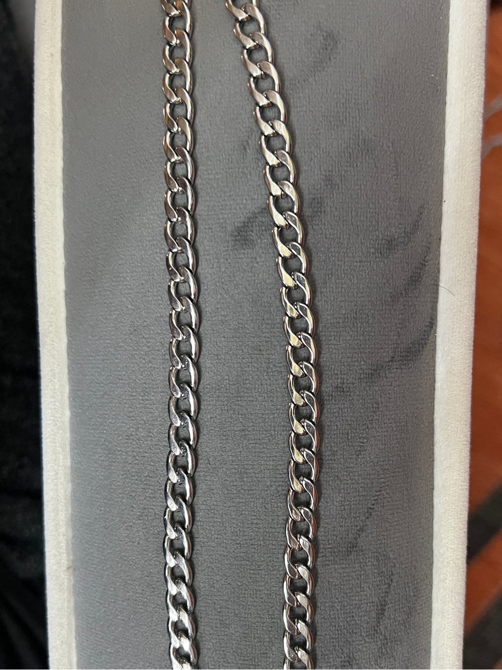 Silver Curb Chain Necklace - Polished Stainless Steel
